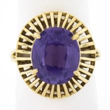 Vintage 14k Gold Oval Synthetic Alexandrite w/ Slotted Open Work Solitaire Ring