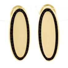 Vintage 14K Gold Polished Elongated Oval w/ Garnet Channel Frame Drop Earrings