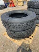 (3) 295/75R22.5 commercial truck tires USED Virgin Tred Surplus Take Off