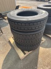 (4) Bridgestone 295/75R 22.5 commercial truck tires USED Retread Surplus Take Off