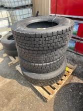 (4) 11R22.5 commercial truck tires USED Virgin Tread Surplus Take Off