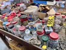 LOT: ASSORTED FASTENERS & HARDWARE, REMAINING ON BENCH & UNDER BENCH