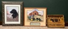 2 Framed Color Prints & Wood Farmers Market Décor Tray