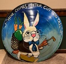 Hand painted Double sided Metal Disc Peter Cotton Tail & Sweet Taters In Car