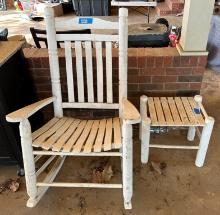 Wood White Painted Rocking Chair With Stool