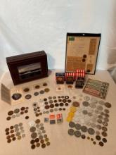 Dresser Box With Coins, Currency & Medallions