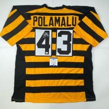 Autographed/Signed Troy Polamalu Pittsburgh Bumble Bee Football Jersey Beckett BAS COA