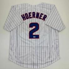 Autographed/Signed Nico Hoerner Chicago Pinstripe Baseball Jersey Beckett BAS COA