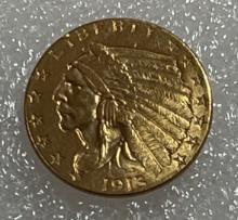 1913 Gold Quarter Eagle $2.5 Indian Head AU/BU