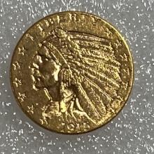 1915 Gold Quarter Eagle $2.5 Indian Head AU/BU