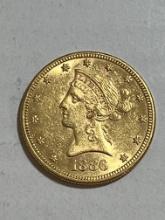 1886  Gold Eagle $10 Liberty Head AU