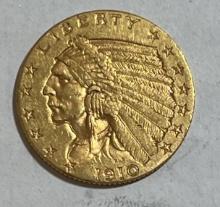1910 Gold Quarter Eagle $2.5 Liberty Head AU
