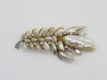 18K Yellow Gold, Diamond and Pearl Brooch