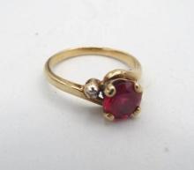 10K Yellow Gold, Ruby & Diamond Ring