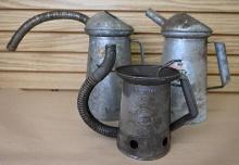 Three Antique Galvanized Steel Cans